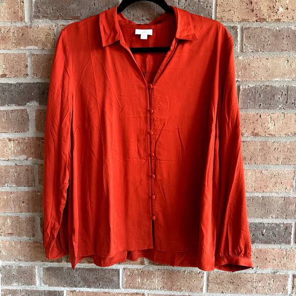 J. Jill Tops - J Jill Womens Burnt Orange Modal Long Sleeve Button Up Blouse Size Petites Large